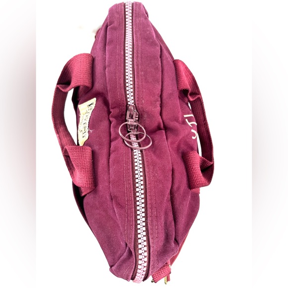 Lands End Vintage Y2K Burgundy Maroon Waxed Canvas Laptop Briefcase Bag Business - Picture 9 of 11